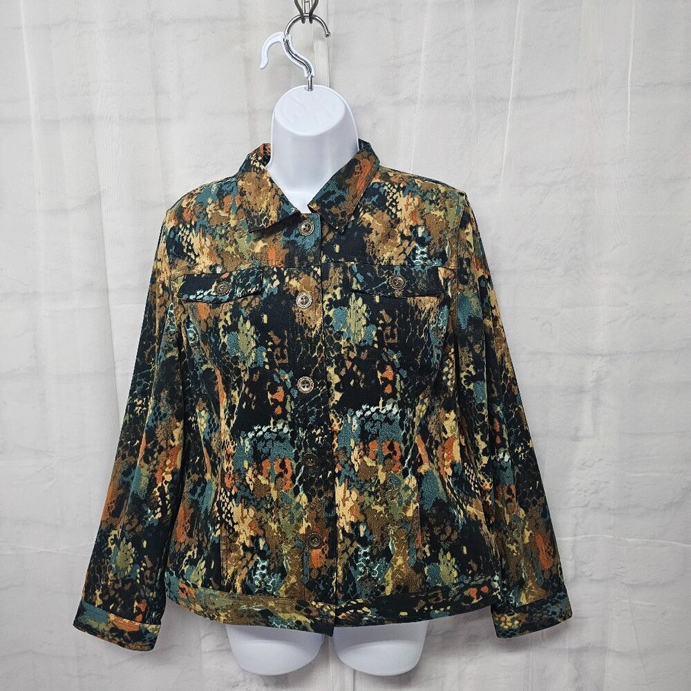 Black Green Grunge Abstract Goth Punk Rock Snakeskin Artsy Trucker Jacket PL